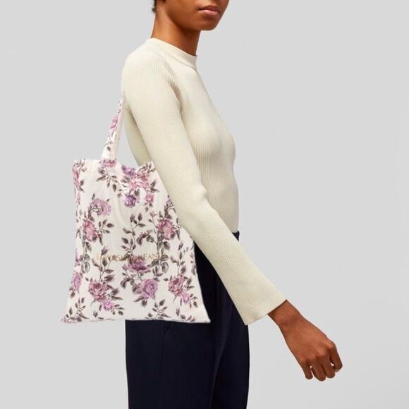 Loveshackfancy Floral Canvas Tote Bag Purple White - Picture 2 of 10
